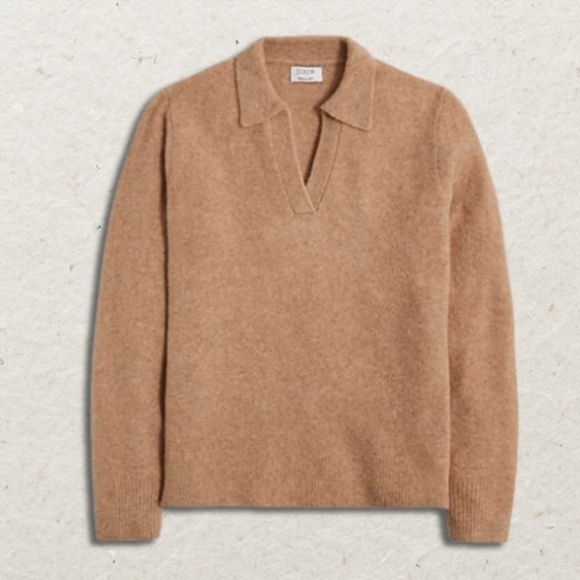 J. Crew Pullover Sweater Collared Neckline Ribbed Cuffs Soft Neutral Tan S NWT - Picture 2 of 10